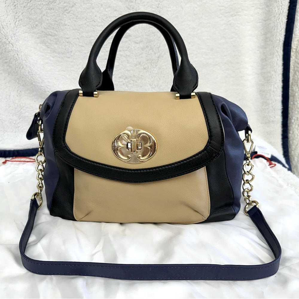 NWOT EMMA FOX Color Block Leather Convertible Large Satchel Handbag
